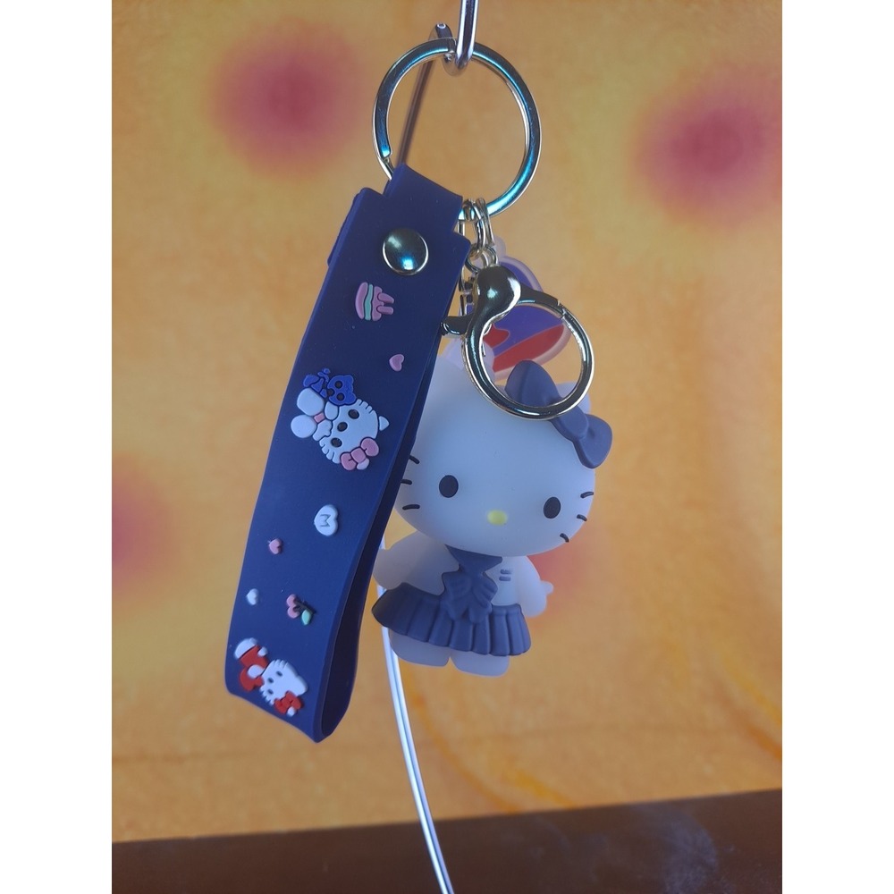 Kawaii Sanrio Hello Kitty Grey Blue Keychain - Cute School Girl‎ Bag Charm